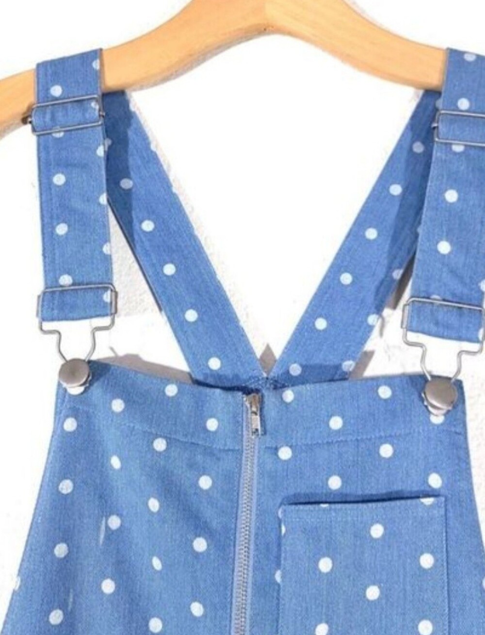 STORIA Polka Dot Denim Overalls Ankle Cropped Jumpsuit, Zipper-front,Slim-fit, S